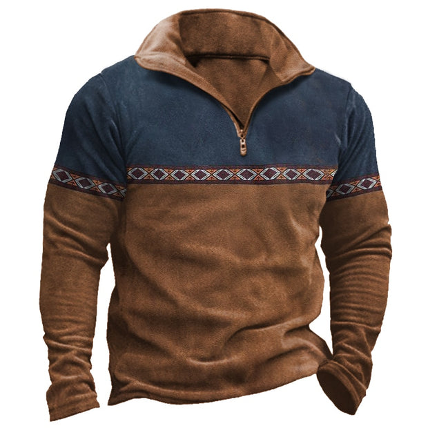 West Louis™ Retro Stand Collar Printed Patchwork Sweatshirt