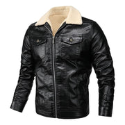 West Louis™ Fleece Collar Warm Biker Leather Jacket
