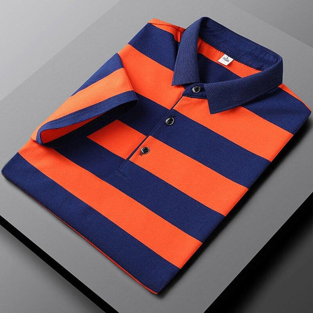 West Louis™ Summer Short Sleeved Cotton Striped Polo Shirt