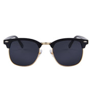 Matte Black Frame with Dark Grey Lens Semi-rimless Round Sunglasses  - West Louis