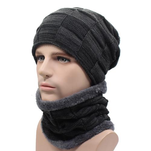 West Louis™ Gorros Knitted Hat + Neck Warmer black gray - West Louis