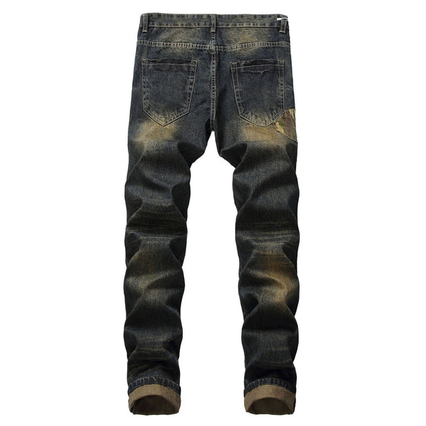 West Louis™ Ripped Snow Wash Elastic Trousers Straight Jeans