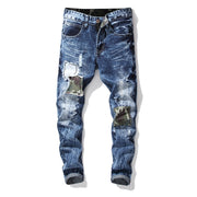 West Louis™ Ripped Snow Wash Elastic Trousers Straight Jeans