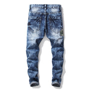 West Louis™ Ripped Snow Wash Elastic Trousers Straight Jeans