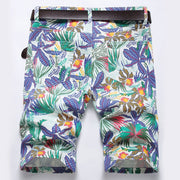 West Louis™ Tropical Floral Digital Print Stretch Denim Shorts