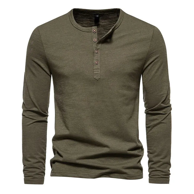 West Louis™ Long Sleeved Henley Collar T-shirts