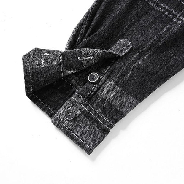 West Louis™ Denim Cowboy Plaid Jeans Outwear Shirt