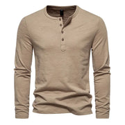 West Louis™ Long Sleeved Henley Collar T-shirts