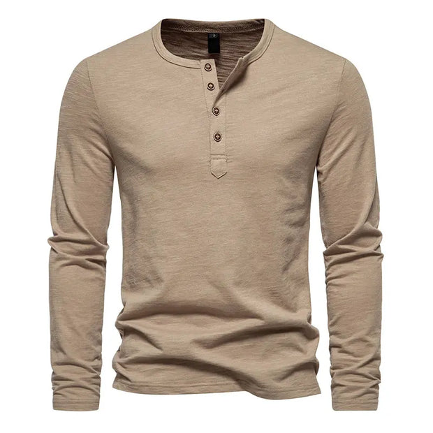 West Louis™ Long Sleeved Henley Collar T-shirts