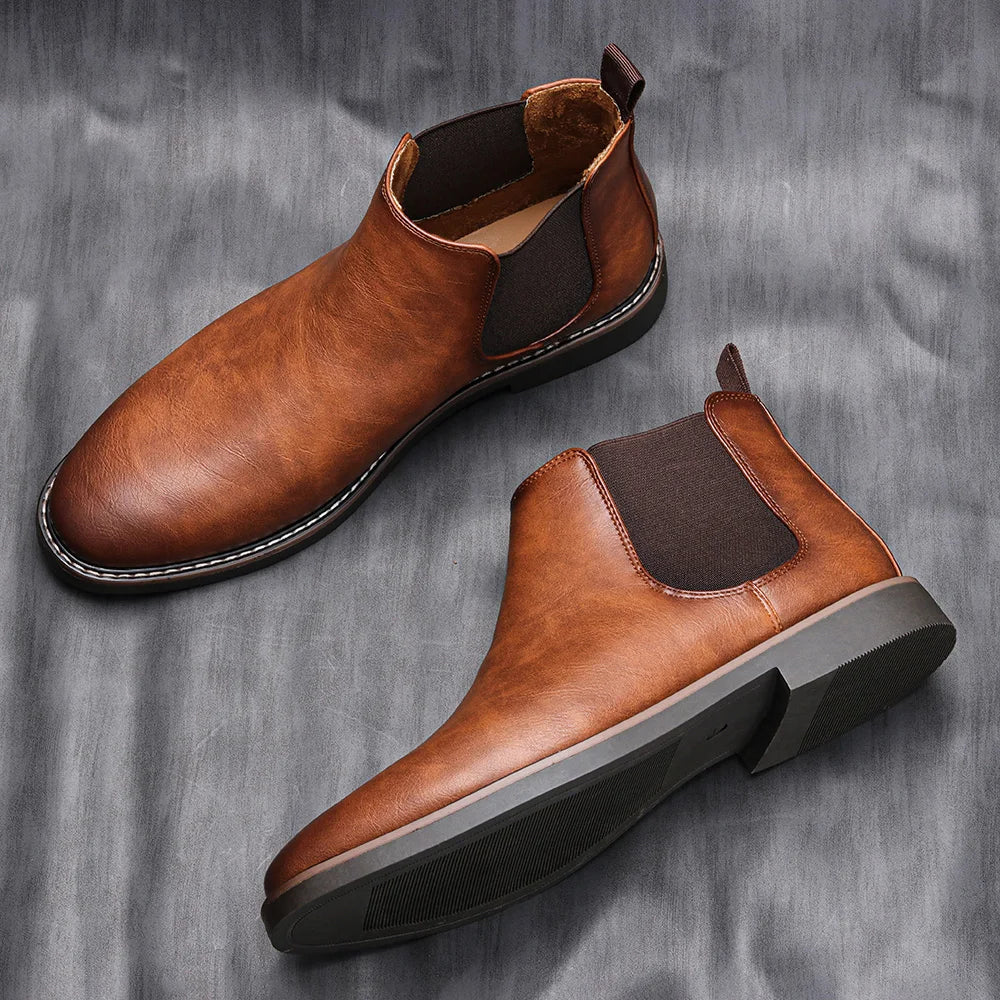 West Louis Designer Slip-On Leather Ankle Chelsea Boots Brown / 11
