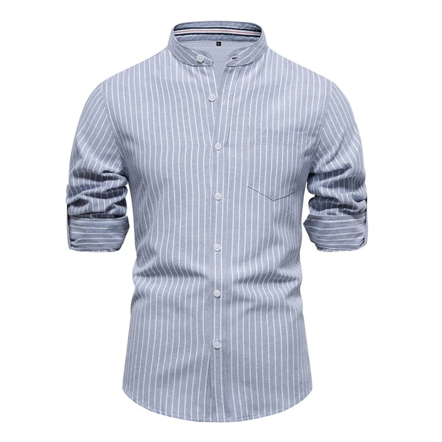 West Louis™ Stripe Pattern Cotton Twill Button-Up Shirt
