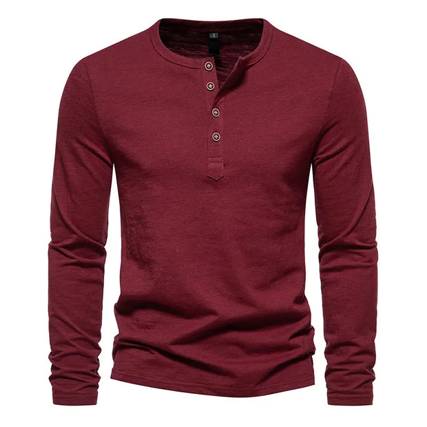 West Louis™ Long Sleeved Henley Collar T-shirts