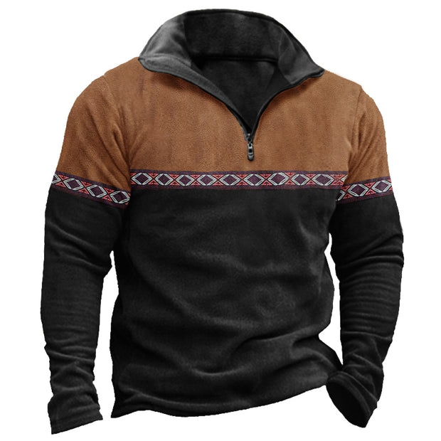 West Louis™ Retro Stand Collar Printed Patchwork Sweatshirt