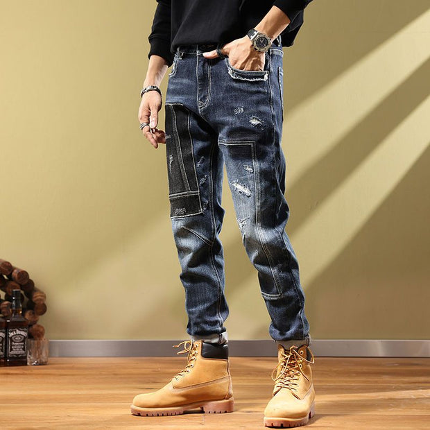 West Louis™ Fashion Handsome Personality Retro Patchwork Jeans