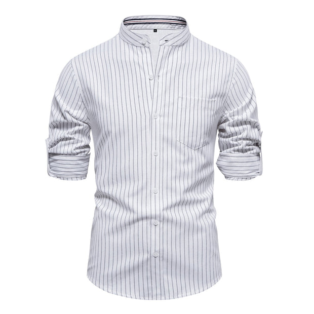 West Louis™ Stripe Pattern Cotton Twill Button-Up Shirt