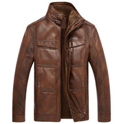 West Louis™ PU Leather Plus Velvet Stand Collar Jacket