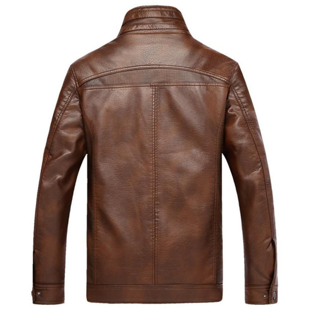 West Louis™ PU Leather Plus Velvet Stand Collar Jacket