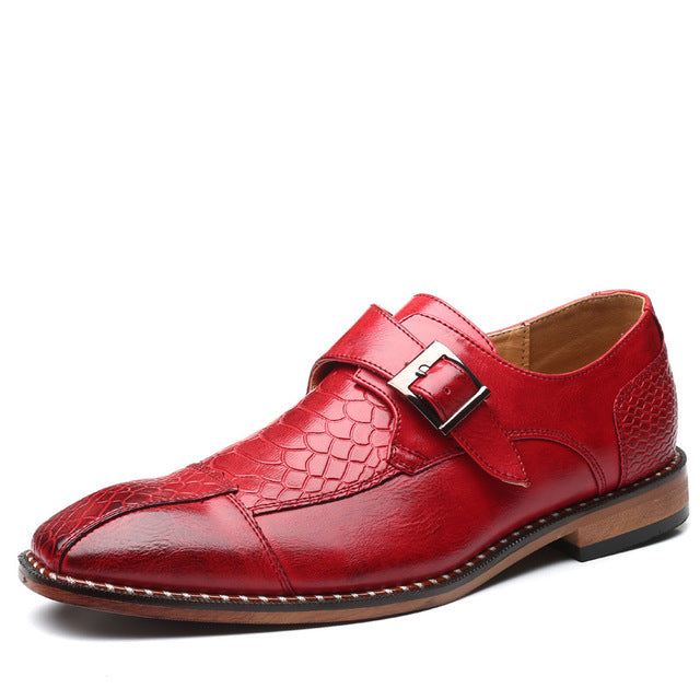 West Louis Classic Crocodile Pointy PU Leather Formal Shoes Red / 44