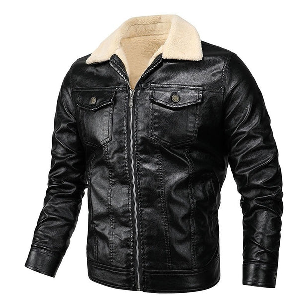 West Louis™ Fleece Collar Warm Biker Leather Jacket