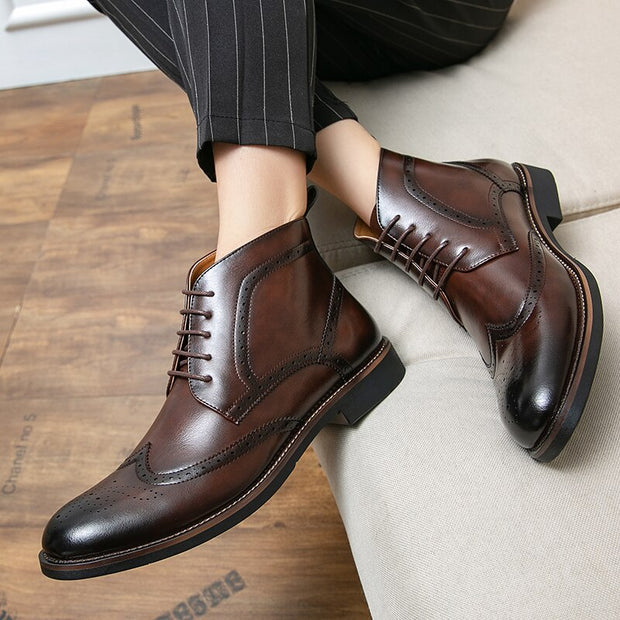 West Louis™ Italian Style Vintage Brogue Leather Ankle Boots