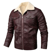 West Louis™ Fleece Collar Warm Biker Leather Jacket