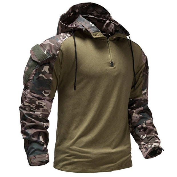 West Louis Mens Outdoor Military Camouflage Hooded Shirt Khaki / XXL | Male