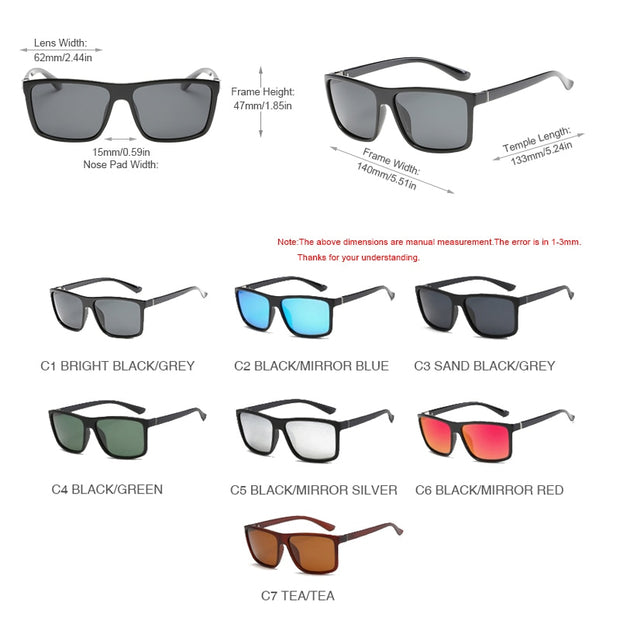 West Louis™ Classic Square Polarized Plastic Men Sunglasses