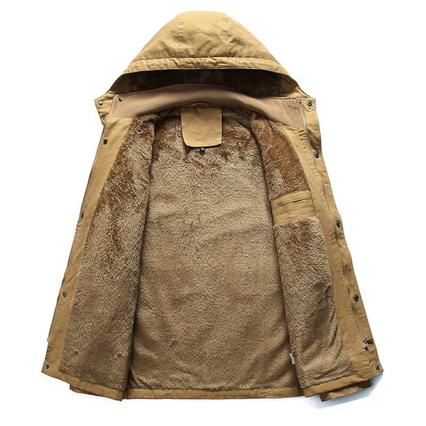 West Louis™ Casual Outwear Men Fleece Warm Hooded Coat