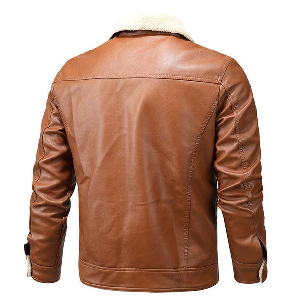 West Louis™ Fleece Collar Warm Biker Leather Jacket