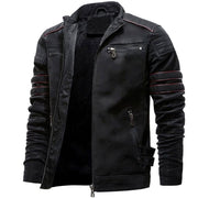West Louis™ Stand Collar Motorcycle Washed Velour Leather Jacket
