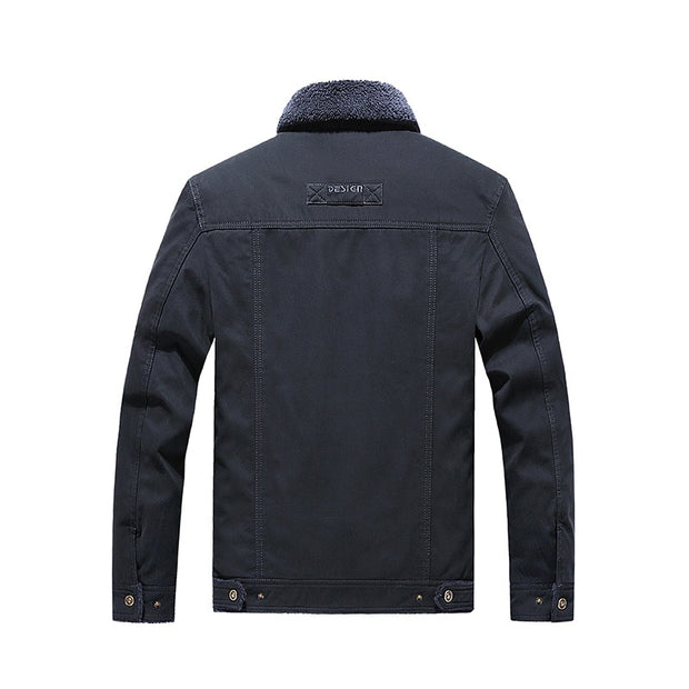 West Louis™ Brand Fleece Fur Collar Bomber Jacket