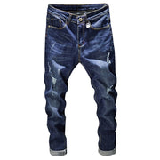 West Louis™ Distressed Ripped Dark Blue Denim Jeans