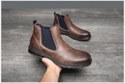 West Louis™ Handmade Leather Elastic Strap Business Chelsea Boots