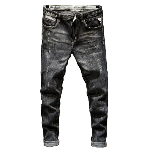 West Louis™ Brand Black Street Style Denim Jeans