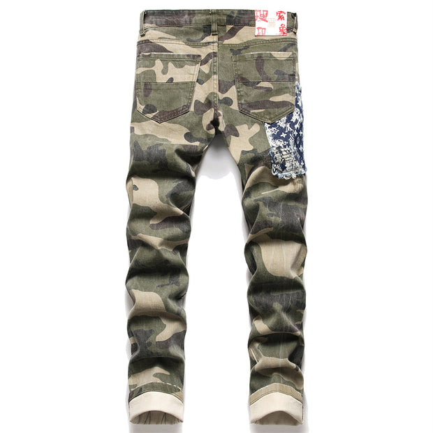 West Louis™ Ripped Distressed Camouflage Streetwear Denim Jeans