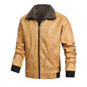West Louis™ Fleece Collar Business Style Leather Jacket