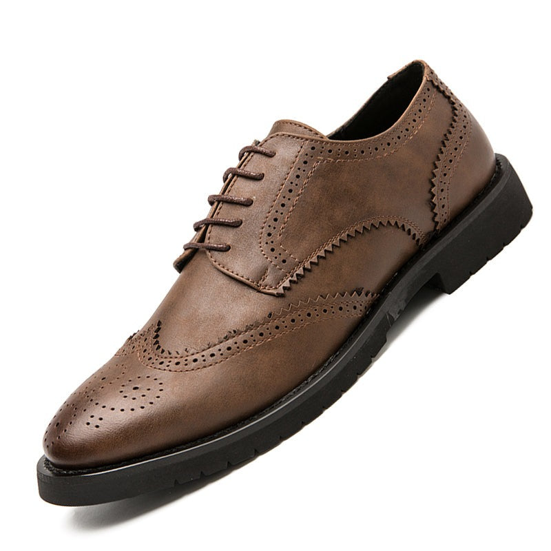 West Louis Men Brogue British Casual Leather Dress Shoes Black / 11