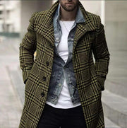 West Louis™ Warm Outwear Long Button Plaid Trench Coat