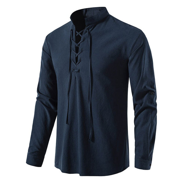 West Louis™ Casual Long Sleeve Button Loose Linen Henley Shirt