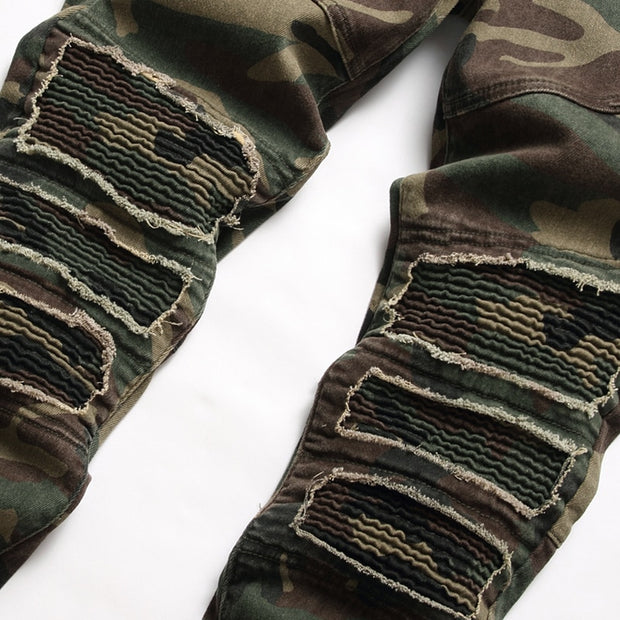 West Louis™ Camouflage Soldier Ripped Denim Pants