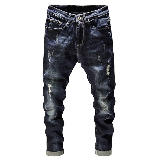 West Louis™ Frayed Trousers Punk Style Distressed Jeans