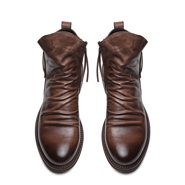 West Louis™ Leather High-Top Tassel Zip PU Leather Boots