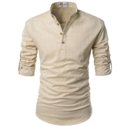 West Louis™ Men Linen Button-Up Henley Shirts