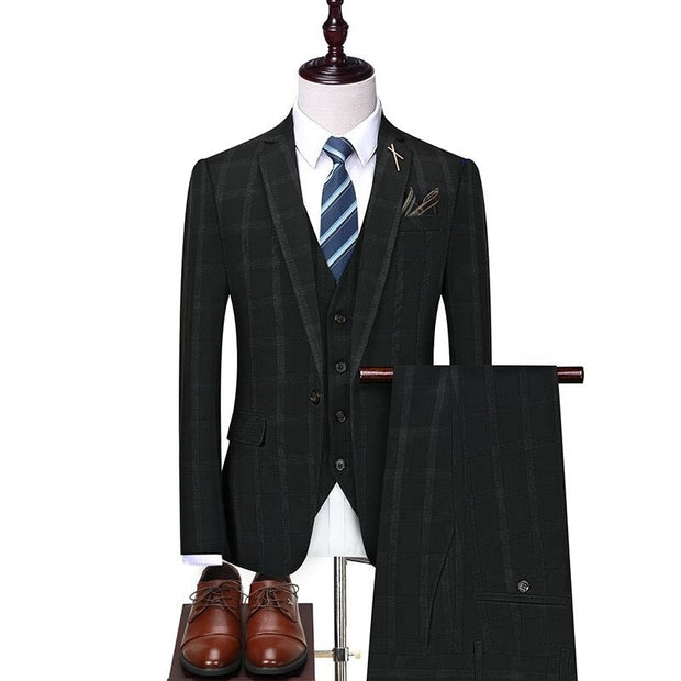 West Louis™ Classic Plaid High-end Business 3-Pieces Suit