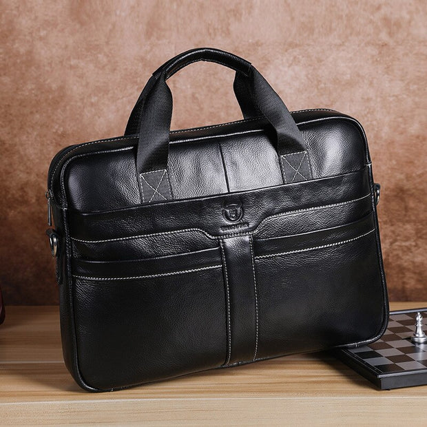 West Louis™ Shiny Cow Leather Business Men Briefcase