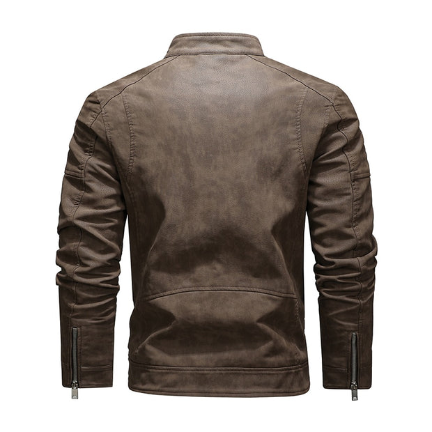 West Louis™ Fleece Warm Diagonal Zipper PU Jacket