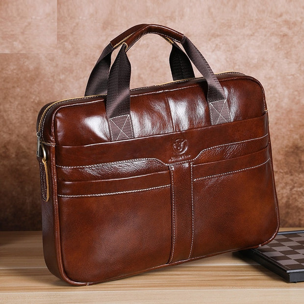 West Louis™ Shiny Cow Leather Business Men Briefcase