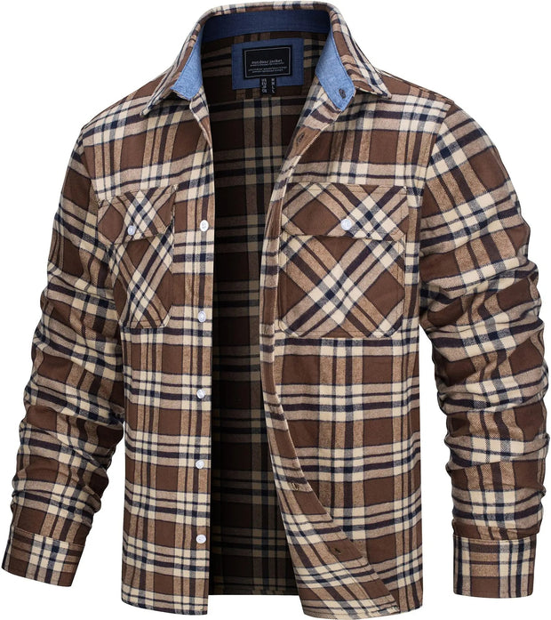 West Louis™ Button Down Cotton Plaid Flannel Lumberjack Shirt