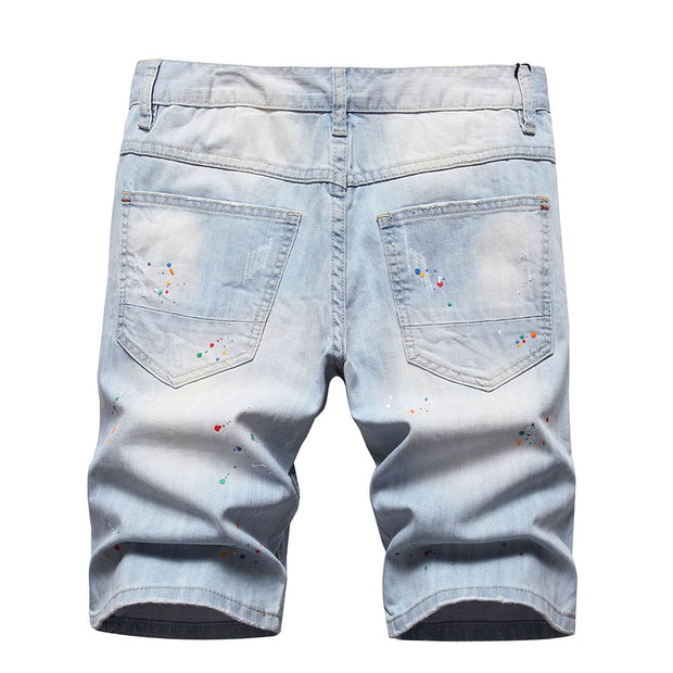 West Louis™ Neon Side Stripe Painted Holes Ripped Distressed Jeans Short