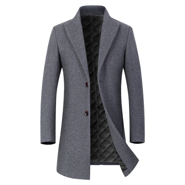 West Louis Winter Executive Business-Men Woolen Long Trench Coat Gray / XS